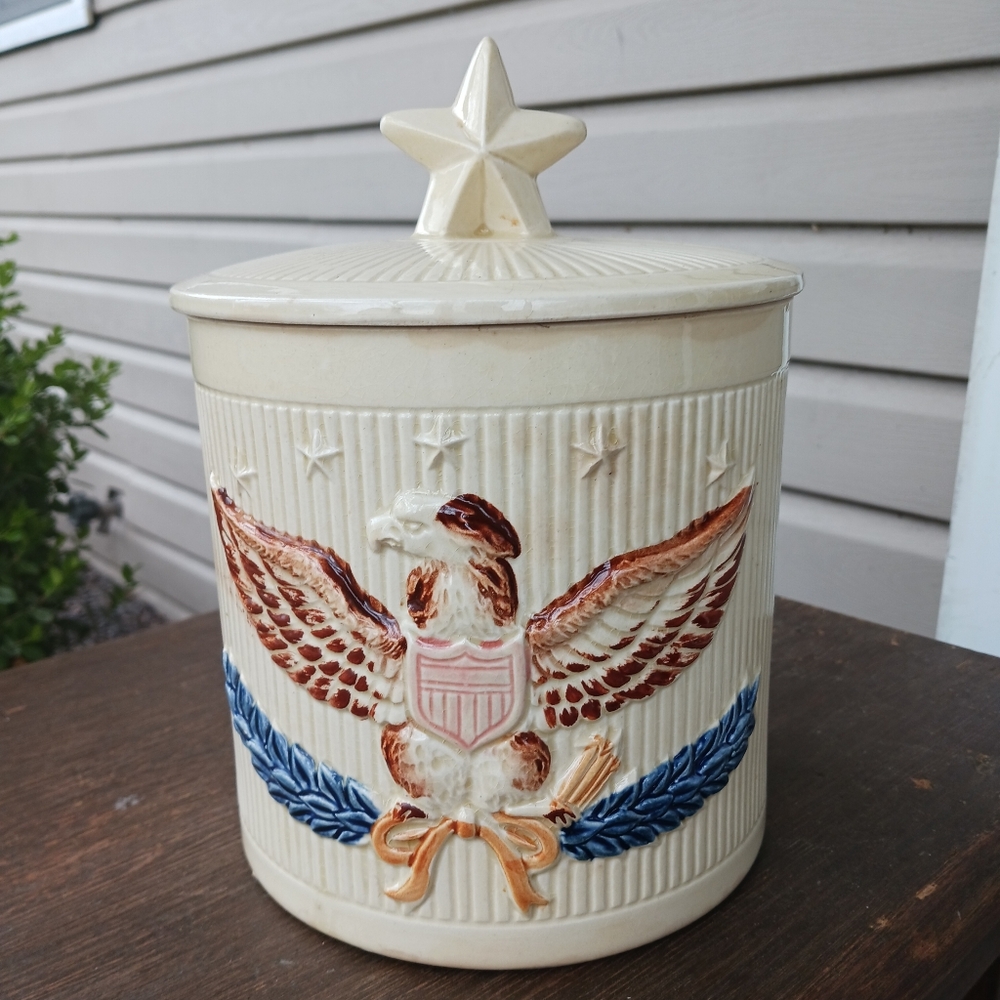 Patriotic Ceramic Jar with Eagle Design